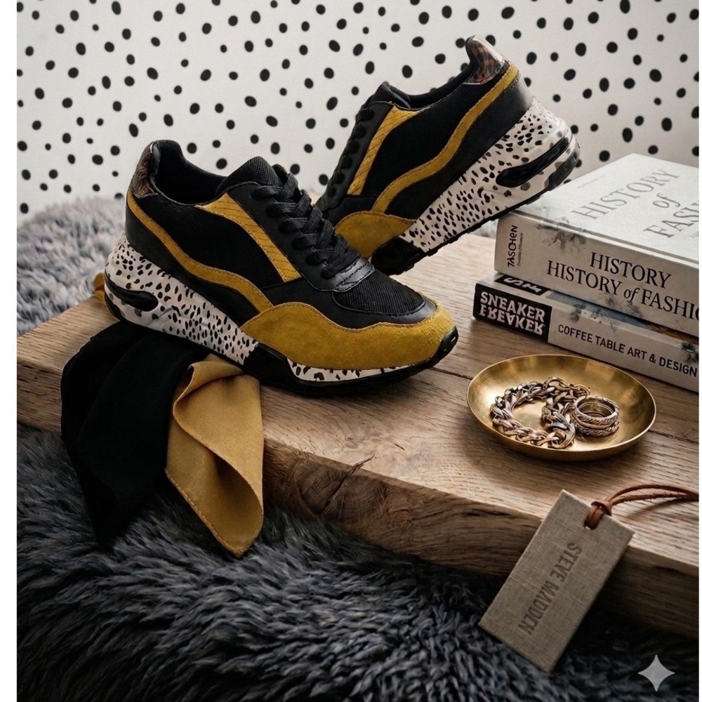 Steve Madden 🖤💛Blazer Sneakers Yellow Black Dalmatian Print Gorpcore Shoes  10